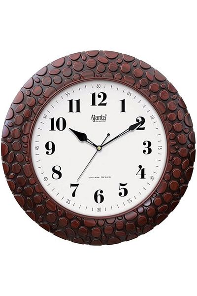 ajanta Vintage Sweep Wall Clock – 14 Inches – Silent – Mahogany Frame – Retro Design – Quartz