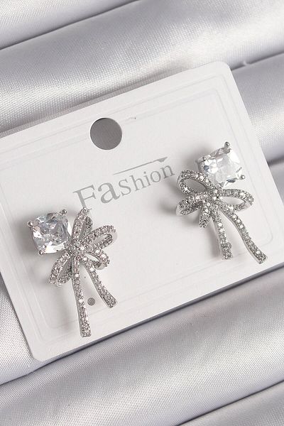 merland benvecocuk Brass Silver Color Zircon Stone Ribbon Model Women's Earrings - Lisinya