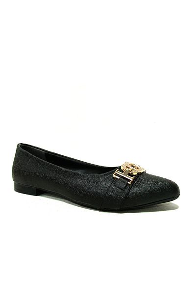 PUNTO Black Gold Buckle Anatomical Ballerina Shoes