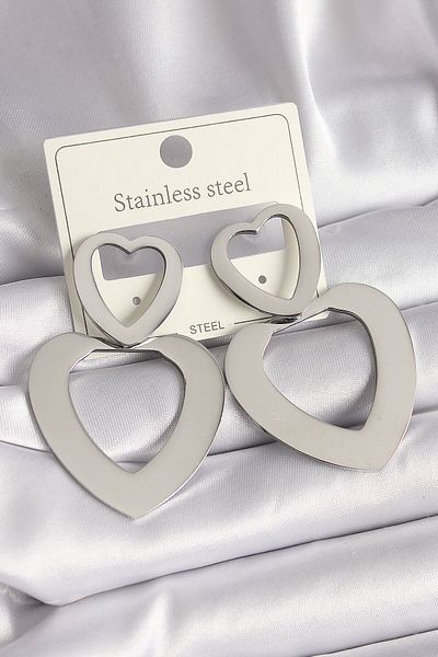 merland benvecocuk 316L Steel Silver Color Heart Model Women's Earrings - Lisinya
