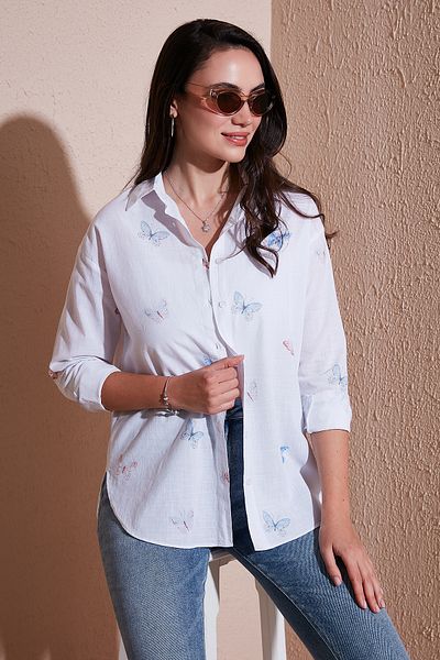 Lela Cotton and Linen Blend Regular Fit Patterned Shirt Shirt 6773195