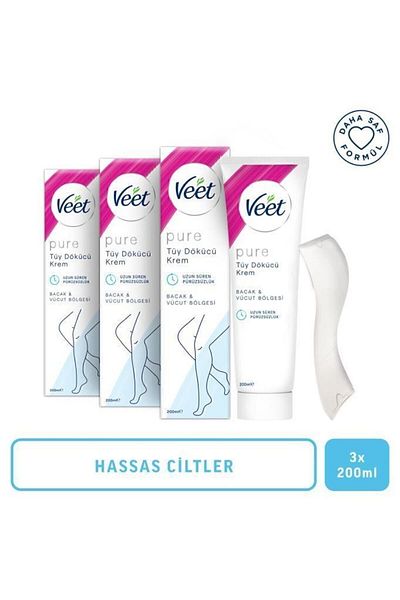 Veet Pure Depilatory Cream Sensitive Skin 200 ml 3 Pieces