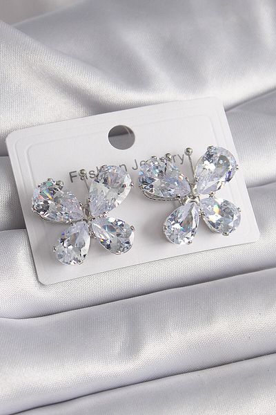 merland benvecocuk Brass Silver Color Zircon Stone Butterfly Model Women's Earrings - Lisinya