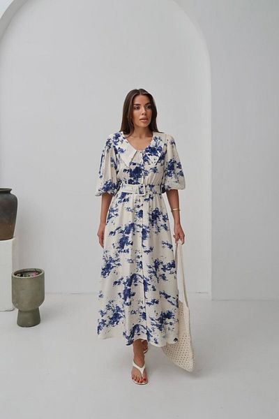 modaserdem Blue Patterned Belted Dress