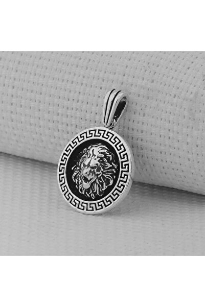 shop Yuvarlak Aslan Figürlü Kral Zincirli 925 Ayar Gümüş Erkek Kolye Ucu