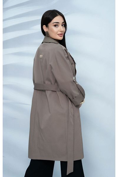 Eccim Fashion Lined Short Women's Trench Coat with Linen Collar Brooch