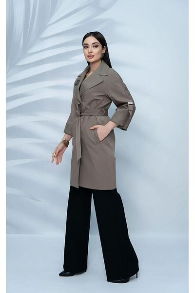 Eccim Fashion Lined Short Women's Trench Coat with Linen Collar Brooch