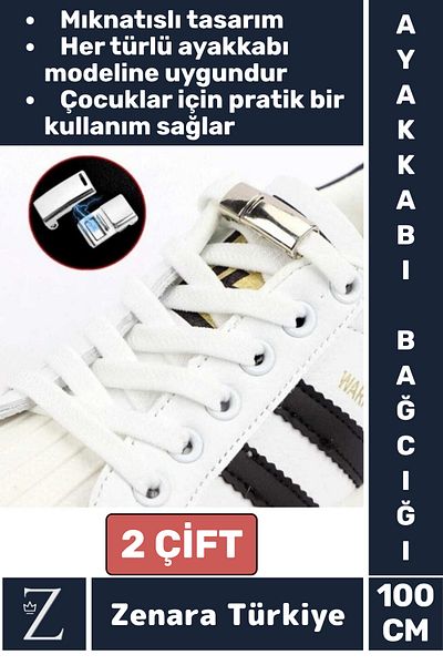 Zenara Stylish Clip-On Magnetic Elastic Practical Magnet Children's Shoelaces for All Ages 100 Cm-2 Pairs