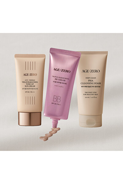 AGE:ZERO Age:Zero 3'lü Vegan Cilt Bakım Seti – Güneş Koruyucu, Temizleyici Kö...