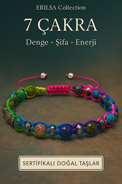 Erilsa سوار من الأحجار الطبيعية المعتمد بـ 7 شاكرات - التوازن والشفاء والطاقة