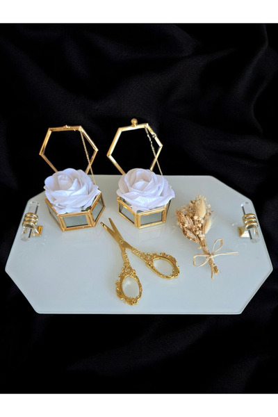 AYZ HOME Söz Nişan Tepsisi/ Tepsi Seti 35*22,5cm -Cam Nişan Tepsisi-Yüzük Yük...