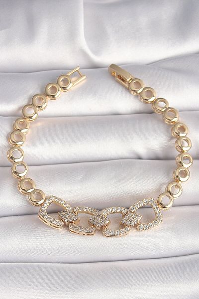 merland benvecocuk Brass Gold Color Zircon Stone Circle Chain Model Women's Bracelet - Lisinya