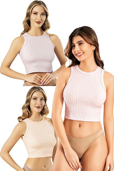 CHC Chocho Women's Knitted Detailed 3-Piece Crop Set
