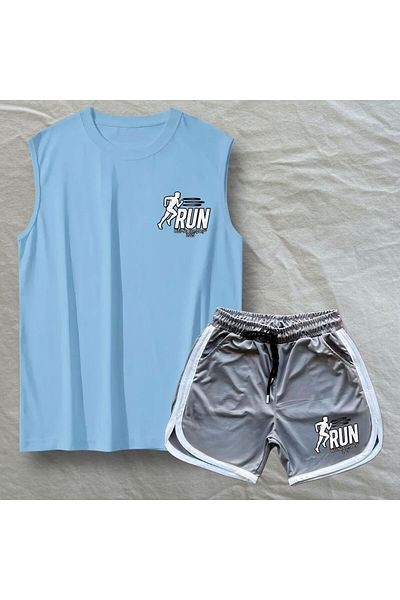 Risil-Nu Company New Season Premium Honeycomb Fabric Shorts and Cotton Singlet Double Gym Sportsman Set