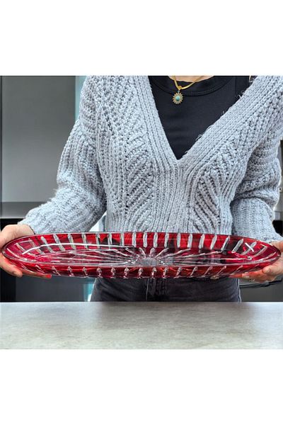 AYZ HOME Cut Crystal Glass Large Size Red Boat Presentation Plate 50 cm