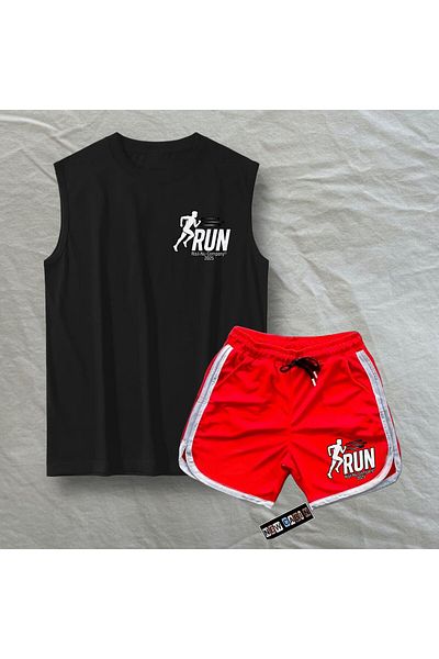 Risil-Nu Company New Season Premium Honeycomb Fabric Shorts and Cotton Singlet Double Gym Sportsman Set