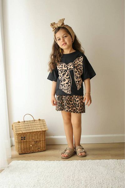 MİA SHİNE S Girl's Leopard Pattern Skirt Suit