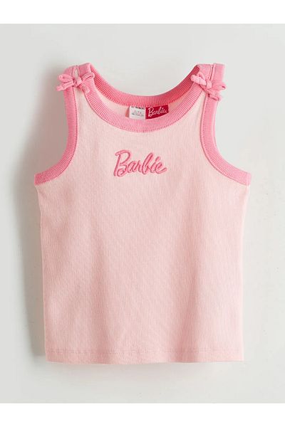 LC Waikiki Lcw Kids Barbi Printed High Cotton Girls' Tank Top and Elastic Waist Shorts Bottom-Top Set