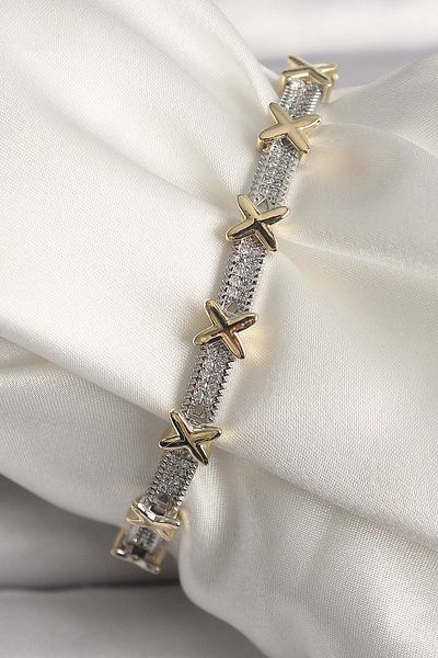 merland benvecocuk Brass Silver Color Zircon Stone Gold Xoxo Model Vip Series Women's Bracelet - Lisinya