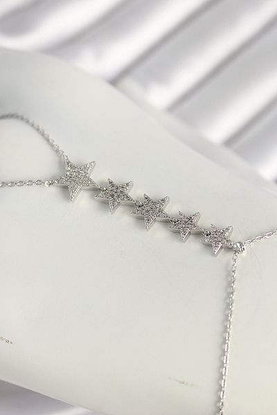 merland benvecocuk Brass Silver Color Zircon Stone Star Model Women's Şahmeran - Lisinya