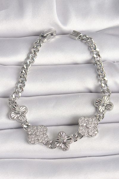 merland benvecocuk Brass Silver Color Chain Clover Model Women's Bracelet - Lisinya