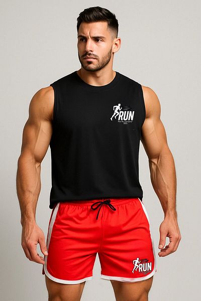 Risil-Nu Company New Season Premium Honeycomb Fabric Shorts and Cotton Singlet Double Gym Sportsman Set