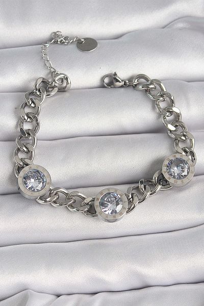 merland benvecocuk 316L Steel Silver Color Chain Model Zircon Stone Processing Detailed Women's Bracelet - Lisinya