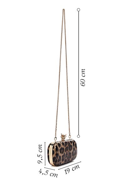 Derimod Women's Leopard Patterned Long Chain Strap Mini Box Evening Dress Bag 25Sbd2732W2