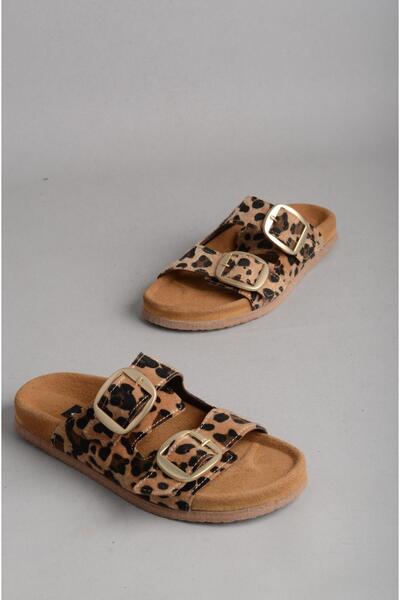 SEÇ KUNDURA Fancy genuine leather slippers leopard