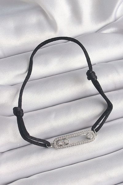 merland benvecocuk Black Color Drawstring Elevator Zircon Stone Silver Messika Model Women's Bracelet - Lisinya