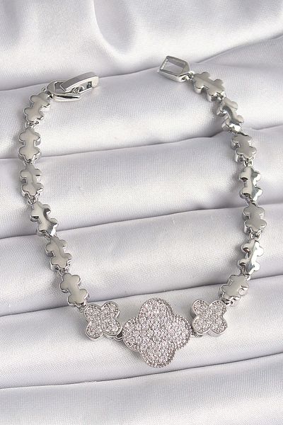 merland benvecocuk Brass Silver Color Zircon Stone Clover Model Chain Model Women's Bracelet - Lisinya
