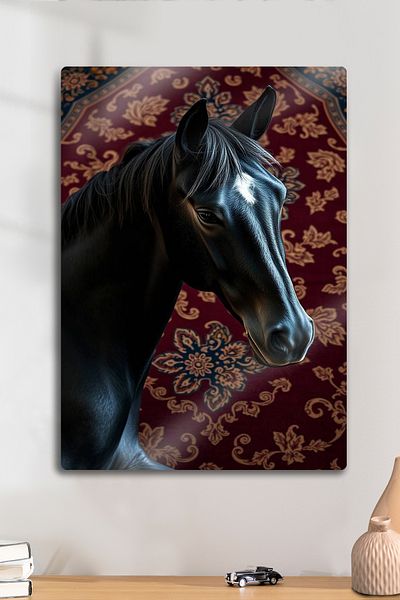 DekorHane Metal Print - Carpet Patterned Decorative Horse Painting, Artistic Design, Home Office Gift