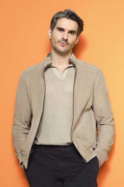Derimod Suarez Men's Beige Judge Collar Leather Jacket 25Sgd6571Re