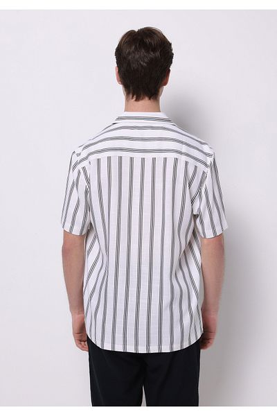 Colin's Regular Fit Shirt Neck Striped Men's White Short Sleeve Shirt