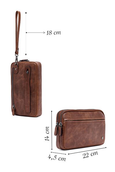 Derimod Men's Brown Leather Mini Handbag 25Sbd3534Cr