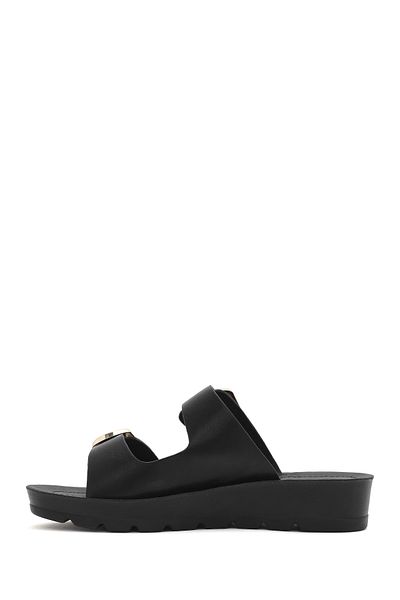 Derimod Women's Black Double Buckle Thick Soled Slippers 25Sfe464018