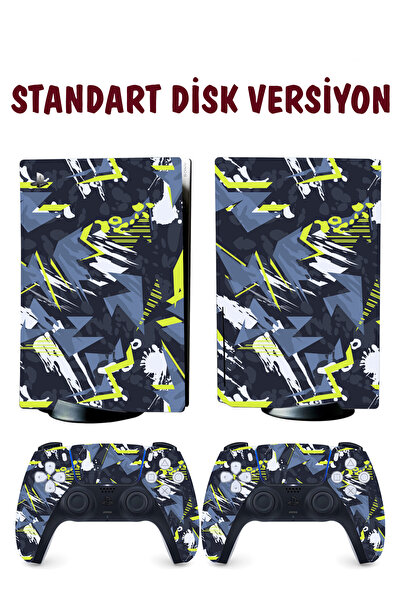 KT Decor Sarı Lacivert Soyut Desenler Playstation 5 Full Sticker Kaplama Seti