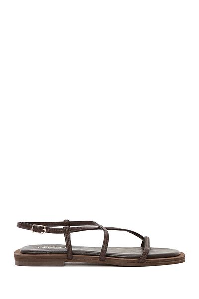 Derimod Women's Brown Flip Flops Leather Sandals 25Sfd270118