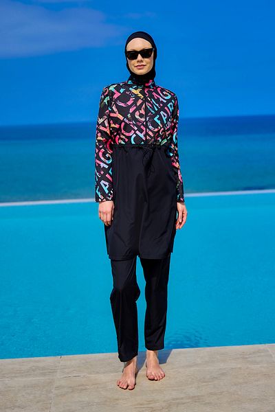 A Andalus Black Hijab Swimsuit 4 Piece Water Repellent Quick Dry R2507