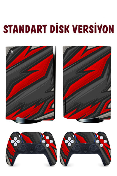 KT Decor Kırmızı Siyah Soyut Desenler Playstation 5 Full Sticker Kaplama Seti