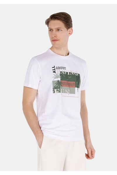 Colin's Tricou alb cu mânecă scurtă pentru bărbați, cu gât rotund, cu croială...