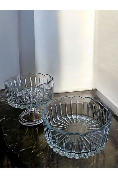 AYZ HOME Cut Crystal Glass 2-Piece Presentation Bowl Set / 16cm with Foot -19 cm Without Foot. 100% Handcrafted