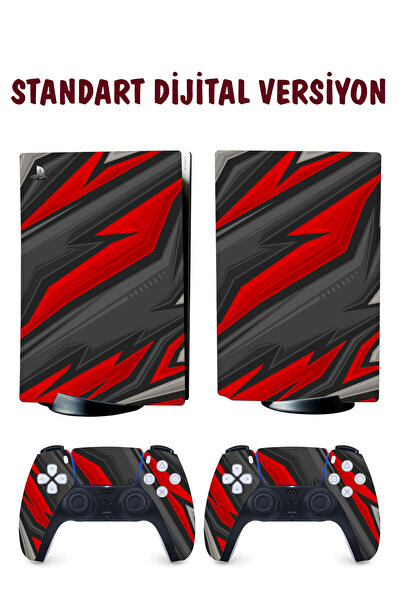 KT Decor Kırmızı Siyah Soyut Desenler Playstation 5 Full Sticker Kaplama Seti