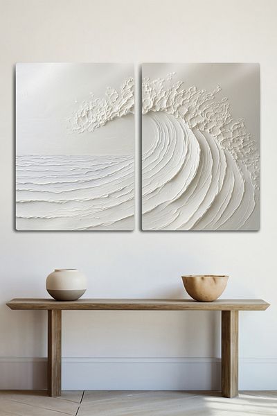 DekorHane 2 Pieces 3D View Metal Print Wave Table, Home Office Room Decoration
