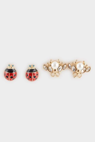 DeFacto Women's 2-Piece Ladybug Earrings F0871Axns