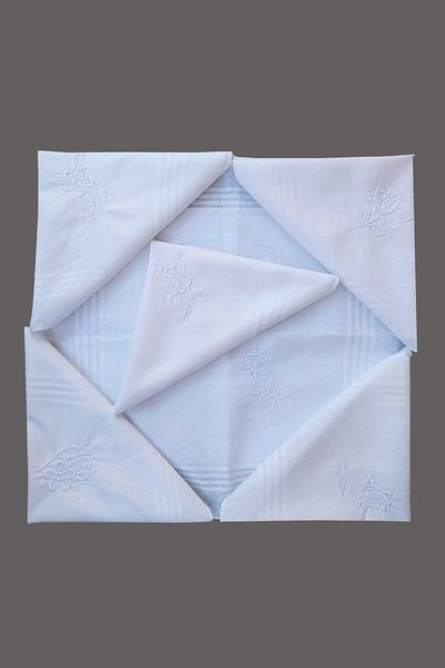 merland benvecocuk Flower Embroidered 6 Pcs White Handkerchief 28X28 cm 100 Cotton