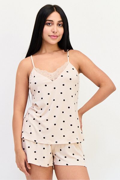 Flora Women 4 Pieces Polka Dots Sleepwear Top And Bottom Set, Multicolor