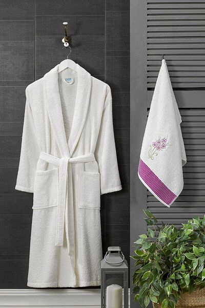 merland benvecocuk 4 Piece Family Bathrobe Set Women Men Towel Bathrobe Set White Set