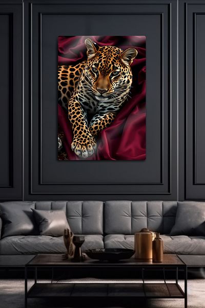 DekorHane Metal Painting - Romantic Red Leopard, Glossy 4K Printing, Artistic Poster