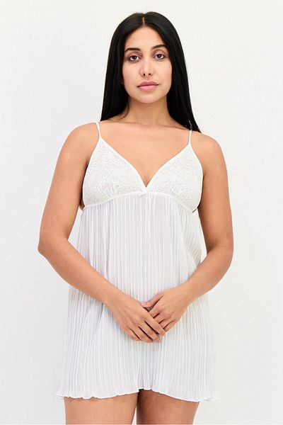 Flora Women V-Neck Textured Mini Nightwear, White